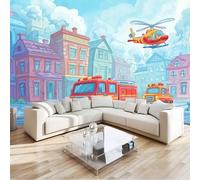 Poster Mural 3D Anime 200 X 140 Cm Dessin Animé Maison Voiture Avion Papier Peint Panoramique Bleu Clairtapisserie Photo Murale Pour Salon Chambre À Coucher - Moderne Décoration Poster Tableaux