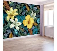 Poster Mural 3D Art Déco 250 X 175 Cm Sombre Fleurs Plantes Feuilles Papier Peint Panoramique Multicolorephoto Peinture Murale Pour Salon Chambre À Coucher - Moderne Décoration Poster Tableaux