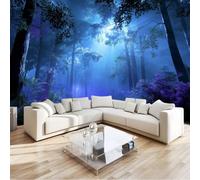 Poster Mural 3D Forêt Mystérieuse 300 X 210 Cm Plantes Arbres Papier Peint Panoramique Bleu Foncé Tapisserie Photo Peinture Murale Pour Salon Chambre À Coucher - Moderne Décoration Poster Tableaux