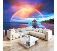 Poster Mural 3D Romance Océan 350 X 256 Cm Bord Mer Arc En Ciel Coucher Soleil Papier Peint Panoramique Multicolore Tapisserie Murale Pour Salon Chambre À Coucher - Moderne Décoration Poster Tableaux