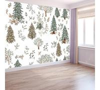 Poster Mural 3D Style Nordique 350 X 256 Cm Aquarelle Forêt Plantes Papier Peint Panoramique Blanctapisserie Photo Peinture Murale Pour Salon Chambre À Coucher - Moderne Décoration Poster Tableaux