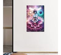 Poster mural 7 chakras pour studio de yoga, méditation - Impression sur toile abstraite de Bouddha - Peinture tendue et encadrée prête à accrocher (60 x 90 cm)