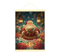 Poster mural à suspendre avec cadre Motif Père Noël et lanterne Poinsettia Rouge 30,5 x 40,6 cm