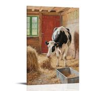 Poster mural à suspendre avec inscription « A Dairy Cow in The Shed Quietly Chewing Hay » - 30 x 45 cm