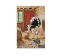 Poster mural à suspendre avec inscription « A Dairy Cow in The Shed Quietly Chewing Hay » - 60 x 90 cm