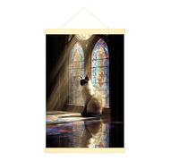 Poster mural à suspendre en forme de chat - Art contemporain - Verre teinté - Rayons lumineux - Sans bleu - Décoration murale - 40,6 x 61 cm