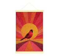 Poster mural à suspendre - Motif oiseaux - Rétro vintage - Rayons du soleil - Rouge - Peinture murale pour appartement, salon, chambre à coucher - 40,6 x 61 cm