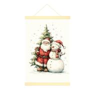 Poster mural à suspendre Père Noël bonhomme de neige sapin de Noël rouge 50,8 x 71,1 cm