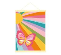 Poster mural à suspendre sur toile avec papillons et rayons du soleil modernes et ludiques pour décoration d'intérieur, chambre à coucher, salon 30,5 x 40,6 cm