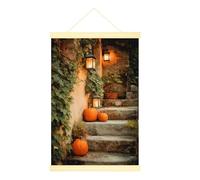 Poster mural à suspendre sur toile citrouille - Lanterne rustique d'automne - Lierre d'automne - Orange - Décoration murale pour salle de bain, cuisine, chambre à coucher - 50,8 x 71,1 cm