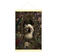 Poster mural à suspendre sur toile motif chat vintage botanique perroquet fleurs vertes poster mural à suspendre avec cadre pour la maison, la chambre à coucher, le salon 50,8 x 71,1 cm