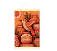 Poster mural à suspendre sur toile motif oiseau rustique bohème feuilles d'automne orange 50,8 x 71,1 cm