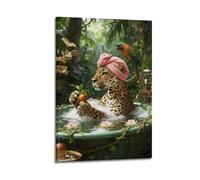 Poster mural amusant avec motif léopard dans la baignoire - Grand chat prenant un bain moussant dans la baignoire - Esthétique pour salle de bain, chambre à coucher, salon, salle à manger, bureau - 30