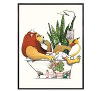 Poster mural amusant de chat sauvage dans le bain, pour salle de bain (15,2 x 20,3 cm (sans cadre))