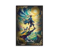 Poster mural artistique moderne à suspendre avec cadre doré et nuages colorés Tarot Major Arcana The Fool 30 x 45 cm