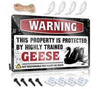 Poster mural avec inscription « Warning This Property Is Protected By A Highly Trained Geese » Cadeau de Saint-Valentin Décoration de style rétro pour chalet (20 x 30 cm)