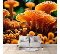 Poster mural chambre Champignons naturels, Papier peint Plantes tropicales aquatiques 450x315cm Fond mural complet fresque murale moderne art murale 3D salon chambre enfant décoration facile à poser