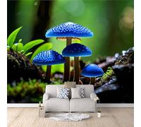 Poster mural chambre Champignons naturels, Papier peint Plantes tropicales aquatiques 450x315cm Fond mural complet fresque murale moderne art murale 3D salon chambre enfant décoration facile à poser