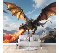 Poster Mural Chambre Dragon De Feu Noir, Papier Peint Enfant Décorations Pour Une Fête Sur Le Thème Des Dragonsrafraîchit Instantanément Votre Intérieur Créer Un Mur D’Accent Cache Les 300X256cm