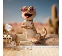 Poster Mural Chambre Lézard Comédien, Papier Peint Enfant Animaux Drôlesmur De Tête De Lit Transforme Votre Pièce Solution Rénovation Rapide Collez Directement Sur Le Mur Écologique 250X175cm