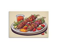 Poster mural décoratif sur toile style dessin animé brochettes grillées du Moyen-Orient et décoration murale moderne pour chambre à coucher (50 x 75 cm)