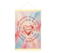 Poster mural en forme de cœur à suspendre - Art mural inspirant - Fleurs aquarelles - Texte - Pêche - Décoration murale pour salle de ibliothèque, salle d'étude, 50,8 x 71,1 cm