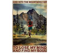 Poster mural en métal avec inscription « And Into The Mountain I Go Running » 20,3 x 30,5 cm