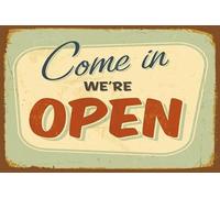 Poster mural en métal avec inscription « Come In Were Open » 20,3 x 30,5