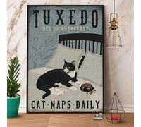 Poster mural en métal avec inscription « Tuxedo » - Motif chat - 20,3 x 30,5 cm
