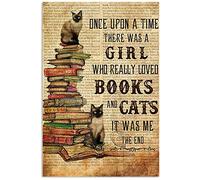 Poster mural en métal avec livres et chats pour chambre à coucher, cadeau pour chat L et amis, 20,3 x 30,5 cm