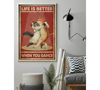 Poster mural en métal représentant un couple de chats avec inscription Life Is Better When You Dance Sport 20,3 x 30,5 cm