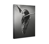 Poster mural en noir et blanc avec animaux de l'océan à bosse et baleine - Poster de paysage noir et blanc - Affiche de sport rétro - Sans cadre - Cadre en bois - Prêt à accrocher - 30,5 x 45,7 cm
