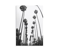 Poster mural en noir et blanc avec palmiers et animaux - Poster de paysage noir et blanc - Affiche de sport rétro - Cadre en bois - Prêt à accrocher - 40 x 60 cm