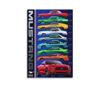 Poster mural Ford Mustang 50e anniversaire 6 générations - Motif voiture américaine - Décoration rétro esthétique pour chambre - Pour décoration de maison et de bureau - 30 x 45 cm - Style sans cadre
