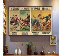 Poster mural horizontal en métal avec inscription « Rugby Be Strong Be Brave Be Humble Be Badass » 20,3 x 30,5 cm