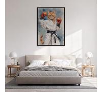 Poster mural humoristique avec chat de karaté : chat tigré orange en karaté Gi avec ceinture noire (sans cadre, 30 x 20 cm)