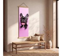 Poster Mural Mignon Bouledogue français Impression sur Toile, Decoration MuraleAmusant Chien Tableau Mural Décoratif Amoureux des Animaux Fond Décor pour Salon Bureau Prêt à être Accroché 25x75 cm