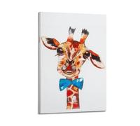 Poster mural moderne avec tête de girafe avec nœud papillon - Décoration murale moderne - 60 x 90 cm - Style cadre