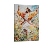 Poster mural moderne de famille - Impressions sur toile représentant Jésus religieux et pose joyeuse - Œuvre d'art avec cadre 20 x 30 cm