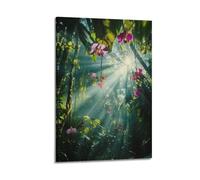 Poster mural moderne pour album photo de famille - Impression sur toile aquarelle avec orchidées éclairées dans la jungle 60 x 90 cm