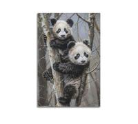 Poster mural moderne sur toile représentant deux bébés pandas grimpant un arbre 50 x 75 cm sans cadre