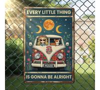Poster mural rétro hippie en métal parfait pour les chambres à thème des années 70 et collections d'affiches cool Cadeau inspirant pour femme Inscription « Every Little Thing is Gonna Be Alright »