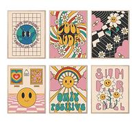Poster mural vintage des années 60 et 70, décoration murale groovy, esthétique, rétro, hippie - Impressions de visage heureux pour chambre à coucher, salon (style B, 20,3 x 25,4 cm, sans cadre)