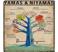 Poster mural vintage en métal avec inscription « Yamas Niyamas », affiche de yoga, connaissances du yoga, guide des chakras, 7 chakras Knowledge Satin, BarTavernPubClub Man Cave » 30,5 x 30,5 cm