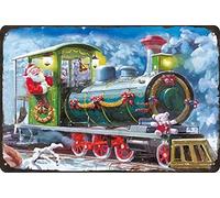 Poster mural vintage en métal avec train de Père Noël - 20,3 x 30,5 cm