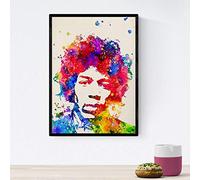 Poster Nacnique Image de Jimi Hendrix. Affiches avec design aquarelle de célèbres, acteurs, musiciens et caractères connus. Taille A4 avec cadre