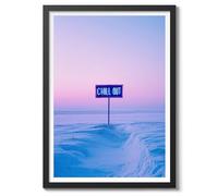 Poster néon « Chill Out » avec citation amusante, photographie Vaporwave - Art mural - Décoration d'intérieur - Mat d'archivage - A5 (cadre noir) - 21 x 14,8 cm