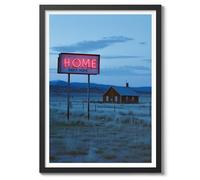 Poster néon Home Sweet Home, citation amusante, photographie Vaporwave, décoration murale, mat d'archivage, A5 (cadre noir) - 21 x 14,8 cm