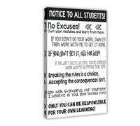 Poster noir et blanc avec inscription « Notice to All Students » - Décoration de chambre à coucher - Paysage sportif - Cadre cadeau - 61 x 91,4 cm