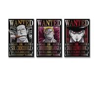 Poster One Piece Wanted Mihawk Crocodile Doflamingo sur toile - Art mural décoratif - Décoration moderne - 30 x 45 cm